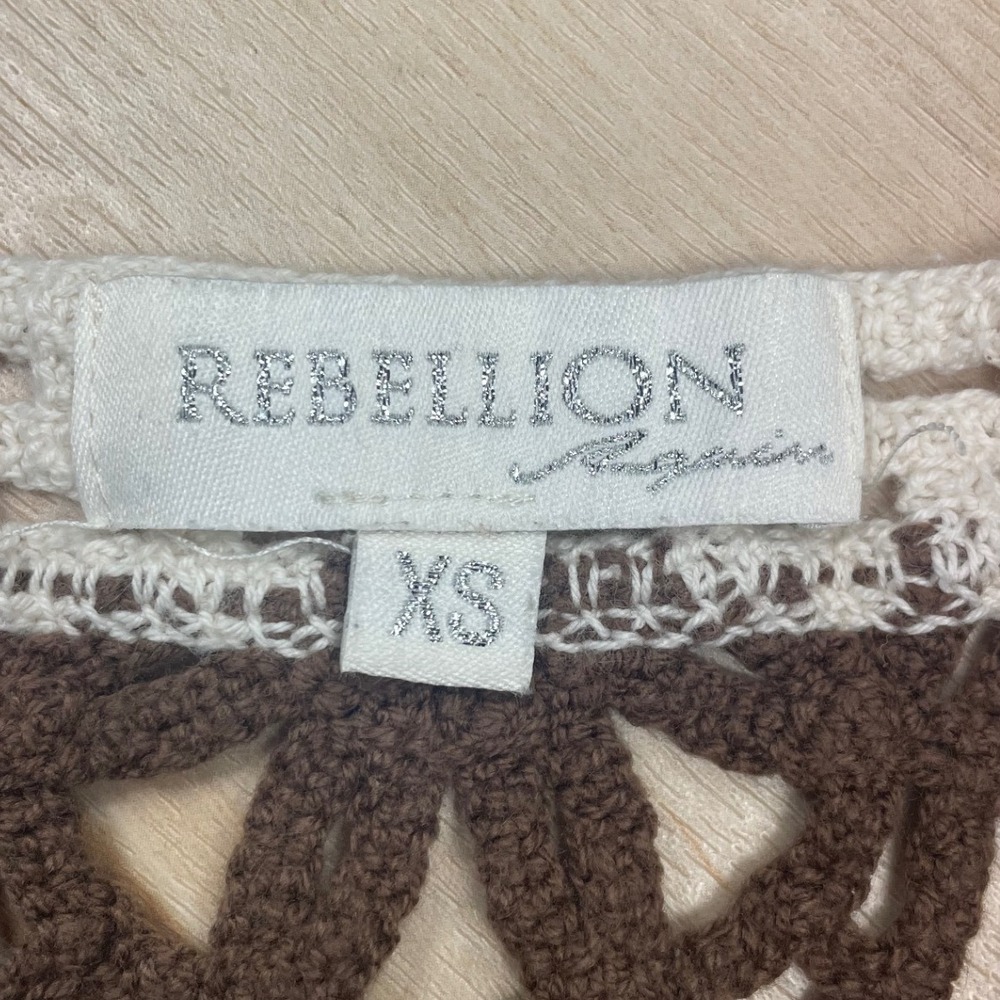 Rebellion Again Women XS Brown Cream Crochet Floral Crop Top Vest 27588 Boho - Picture 3 of 7